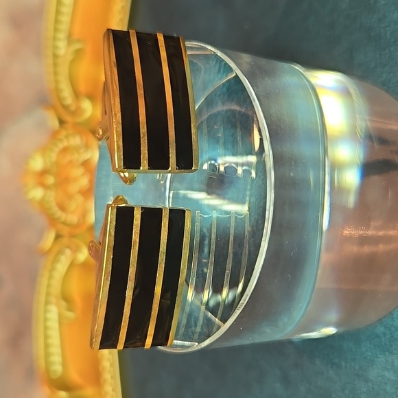 Gold and Black Striped Stainless Steel Cufflinks Brand New - Picture 3 of 10